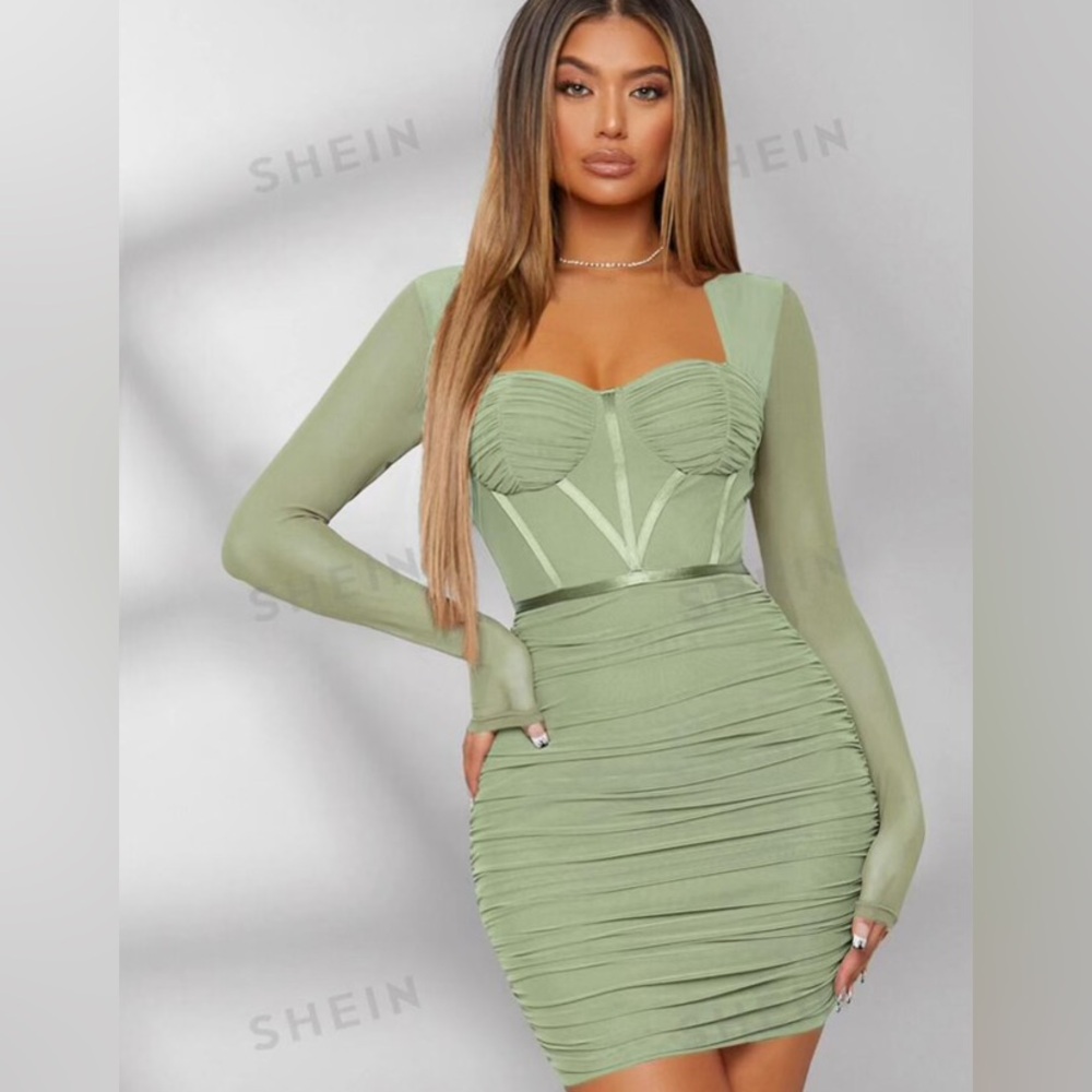 SHEIN Sage Green Long Sleeve Dress